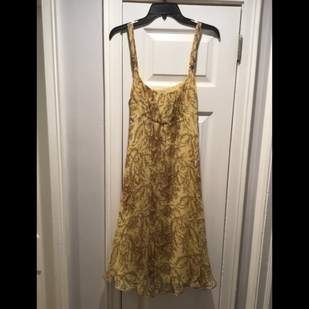 Nine West Floral Print Yellow /Brown Dress Size 10